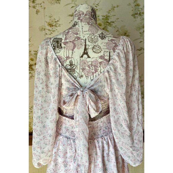 Tie Back Casual Dress Lantern Sleeve Dress Tie Back Sundress - Picture 6 of 7